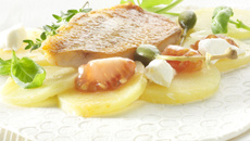 Carpaccio de pommes de terre, filets de rouget et chèvre