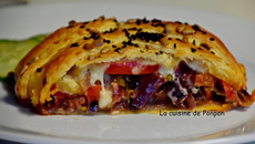 Feuilleté tressé oignon poivron et chorizo
