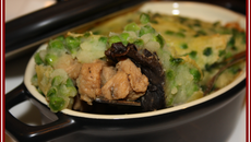 Parmentier de veau aux petits pois et trompettes