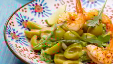 Tartare d'olives vertes, crevettes et avocat