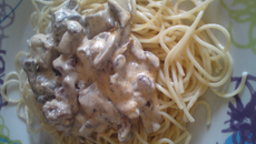 Spaghettis champignons et cidre