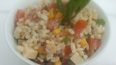 Salade de blé au citron confit, fromage et tomates