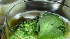 Verrine apéritive, chèvre et pesto de roquette
