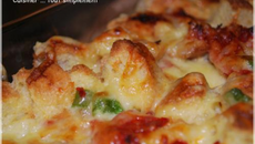 Gratin de pain perdu chorizo - poivron - comté
