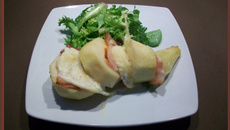 Poire au crottin de Chavignol et lard fumé