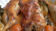 Cailles à l'alsacienne, gratin de potimarron