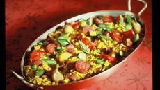 La paella de légumes du moment, duo de riz de Camargue safrané