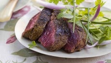 Onglet grillé, sauce barbecue et salade d'herbes