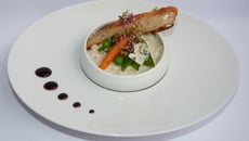 Risotto de roquefort Papillon et petits légumes bio, pousses et pain croustillant