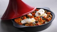 Tajine de Carottes et Olives et filet de bar au thym