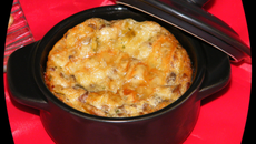 Quiche sans pâte, champignons, poireaux et Comté