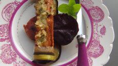 Feuilleté aubergines, bacon et tartare