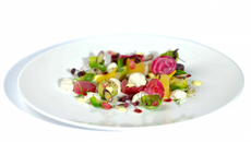 Légumes cuits, légumes crus, mousse d'Huître Marennes Oléron, vinaigrette venue d'Orient