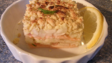 Crumble en mille feuilles saumon fumé, fenouil