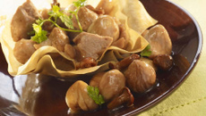 Croustillant de veau et ses marrons aux girolles