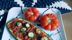 Tartine de courgettes et son granité de tomates