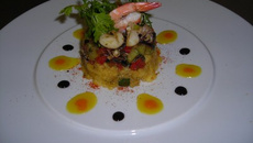 Sèches crevettes plancha à la polenta aux courgettes