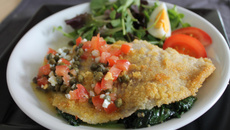 Aile de raie meunière et sur ses pouces d'épinards et sa sauce vierge fraîcheur.