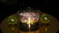 Verrines de pamplemousse au crabe, sauce cocktail