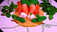 Granité de langouste à la menthe fraiche dans son pamplemousse frais