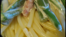 Spaghettis carbonara au vert