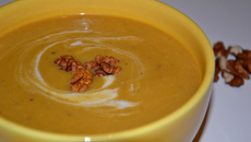 Velouté de potiron, butternut, lait de coco et noix