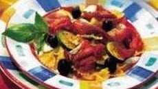 Carpaccio, salade de pâtes et légumes à la Provençale