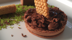 Sablé au chocolat, crème parfumée au Pineau des Charentes et Griottines de Fougerolles