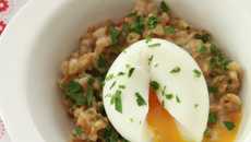 Risotto d'épeautre à l'échalote et au persil frais - œuf mollet