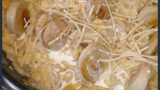 Risotto citronné au boudin blanc et oignons confits