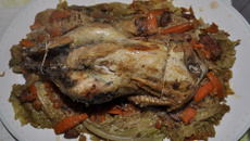 Faisan au choux et saucisses de montbeliard, flambé au Grand Marnier