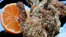 Cotolettes de côtes d'agneau de Connemara au sésame, thym et au jus de clémentines