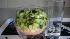 Verrine jambon, roquefort et concombre