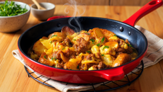 Viande hachée et pommes de terre à la poêle