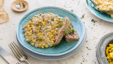 Filet de thon mariné thym & citron, maïs à la crème de pecorino