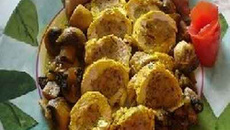 Médaillons de volaille aux St Jacques aux pommes