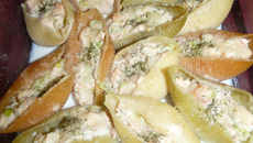 Pâtes gratinées farcies au saumon, ricotta et poireaux