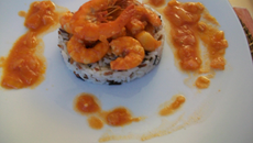 Gambas & son coulis de tomates épicé