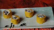 Makis de potiron, mousse de roquefort, champignons et pommes