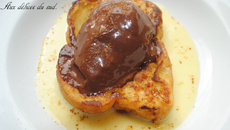 Brioche perdue aux poires choco, piment d'espelette
