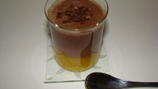 Milk-shake chaud chocolat noir/compotée de mangue