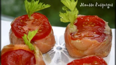 Terrine de saumon crabe et mousse d'asperges