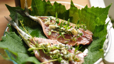 Maquereaux au Roquefort en papillotes de feuilles de vigne