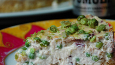 Cheesecake aux 2 petits pois, saumon et wasabi