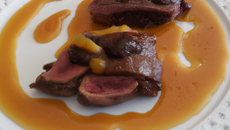 Magret de canard à la crème de miel et marrons