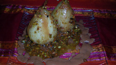 Poire caramélisées à la pistache, sauce carambar