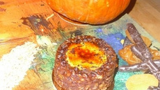 Croûte de petit épeautre aux parfums de Noël et au chocolat noir- Crème brûlée à la citrouille et à l'orange - Sirop épicé