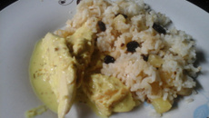 Aiguillettes de poulet , riz basmati  à l'orientale