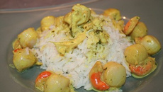 Petites noix de St Jacques curry, coriandre et échalotes de Busnes