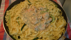 Crevettes à la crème et ses deux tagliatelles